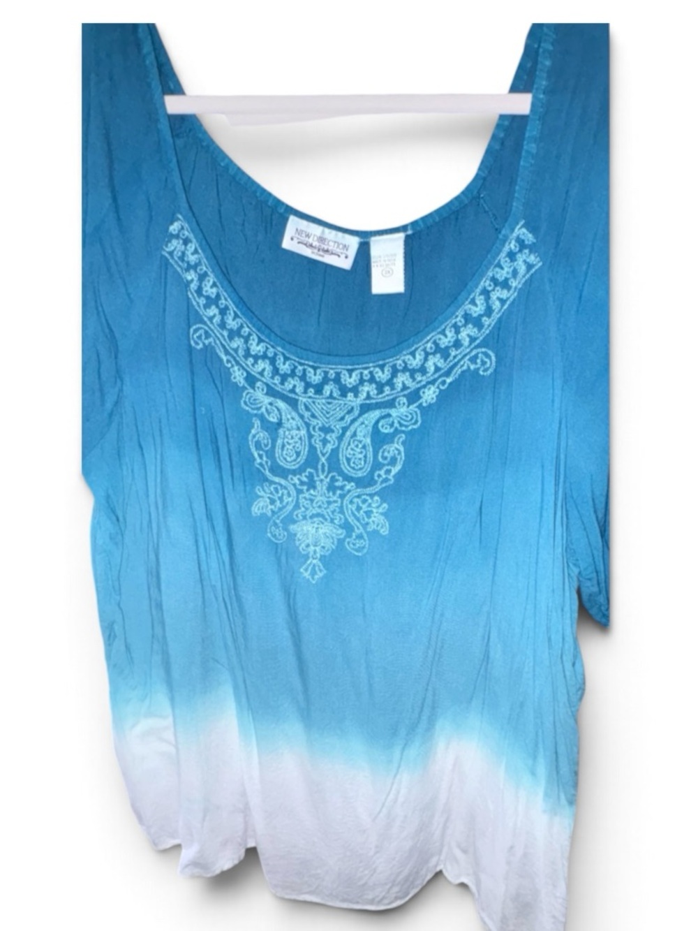 new directions Blue-to-White Ombre Sleeveless Tunic with Embroidered Yoke